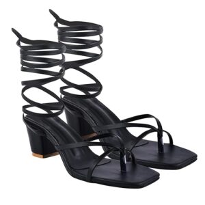 Women's Strappy Lace-Up Gladiator Heels Block Heel Sandals Toe Ring Open Toe ||Square Front Dress Stylish & Comfortable for Casual or Semi-Formal Party