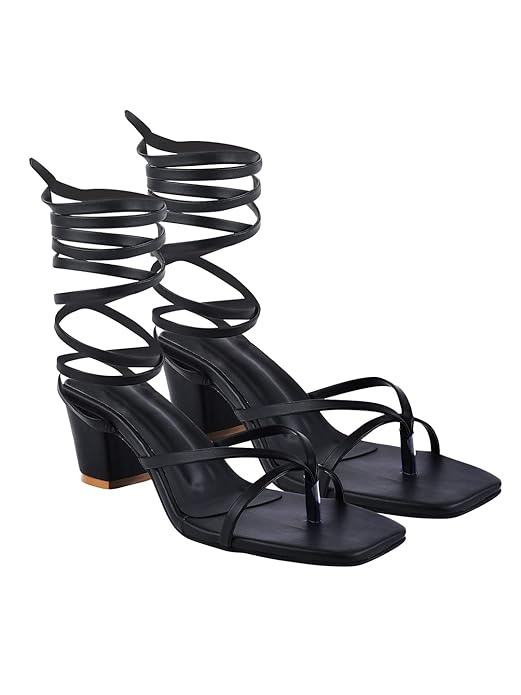 Women's Strappy Lace-Up Gladiator Heels Block Heel Sandals Toe Ring Open Toe ||Square Front Dress Stylish & Comfortable for Casual or Semi-Formal Party
