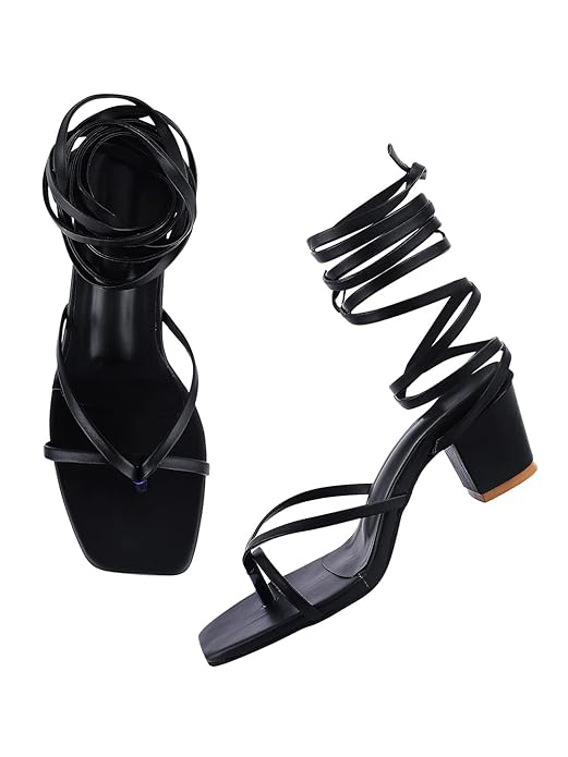 Women's Strappy Lace-Up Gladiator Heels Block Heel Sandals Toe Ring Open Toe ||Square Front Dress Stylish & Comfortable for Casual or Semi-Formal Party - Image 2