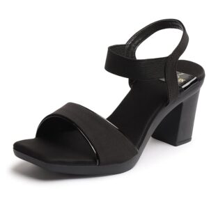 Visit the XE Looks Store XE Looks Women's Trendy Block Heels | Open-Toe Sandals with Elastic Support | Anti-Skid Sole & Cushioned Footbed Block Heels For Girls & Women